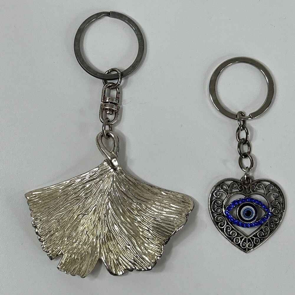 Michael Aram Ginkgo Leaf Silver Tone Keychain 0311 & Heart Shaped Evil Eye
